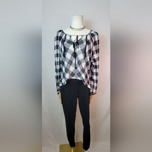 Free People Assymetrical Black White Plaid Top, Size Small